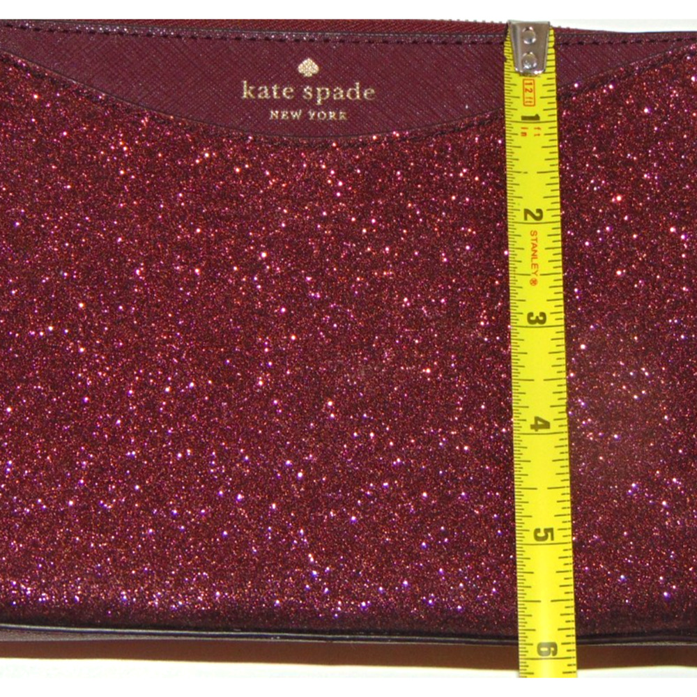 Kate Spade New York Tinsel Glitter Crossbody Bag Burgundy Wine Zip Gold Hardware - Picture 8 of 15